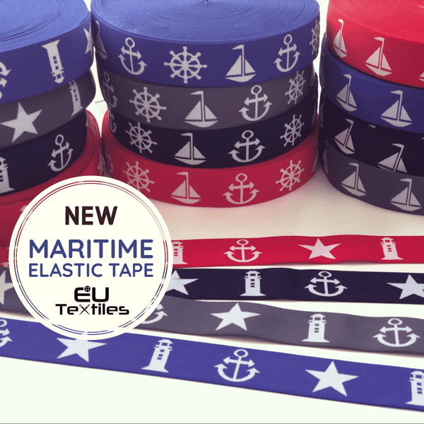 Elastic Tape - Elastic Tape - Anchor - Lighthouse - Star - Navy Blue - Frollein S®