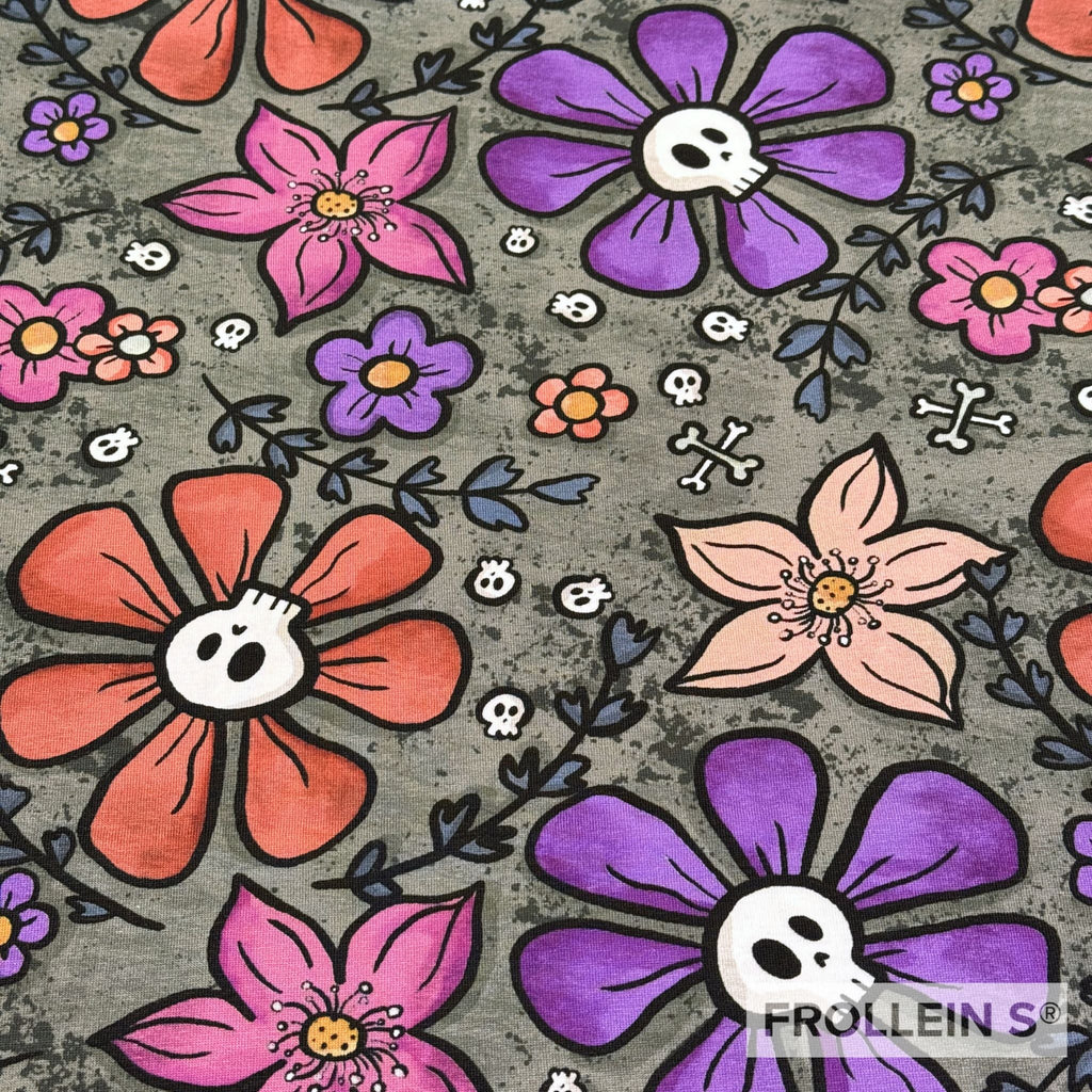 French Terry - French Terry Knit Fabric - Skull Flowers - Frollein S®