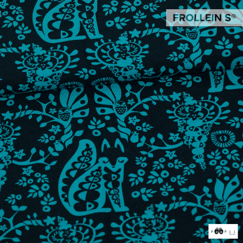 French Terry - Organic French Terry - Fox and Owl - Teal - Frollein S®