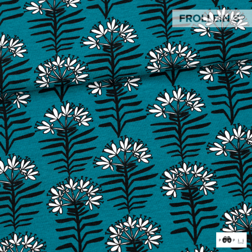 French Terry - Organic French Terry - Taiga Flowers - Teal - Frollein S®