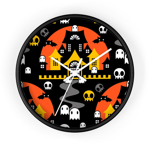 Home Decor - Round Wall Clock - Halloween BOO - Orange - Yellow - Frollein S®