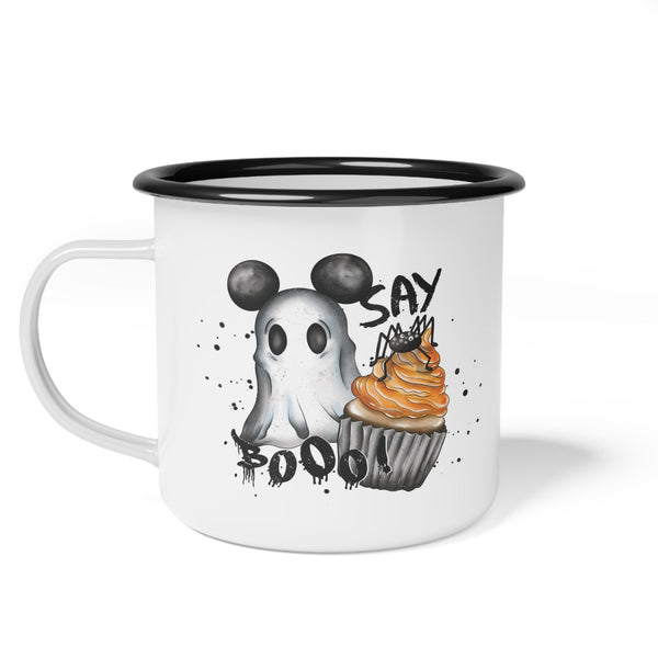 Mug - Enamel Camp Cup with Say Boo Ghost and Spider Design - Frollein S®