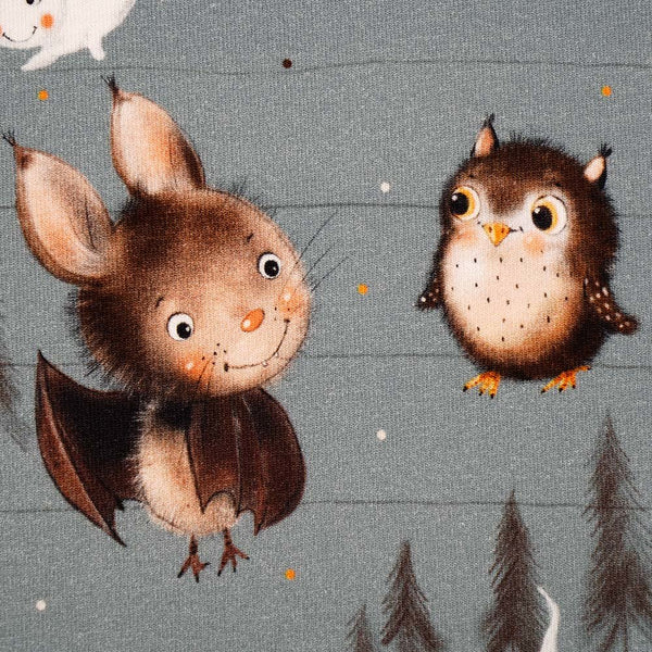 Organic Cotton Jersey - Cute Bat And Owl