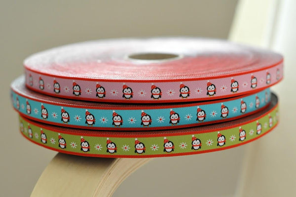 Woven Ribbon - Woven Ribbon - Penguins - Green - Frollein S®