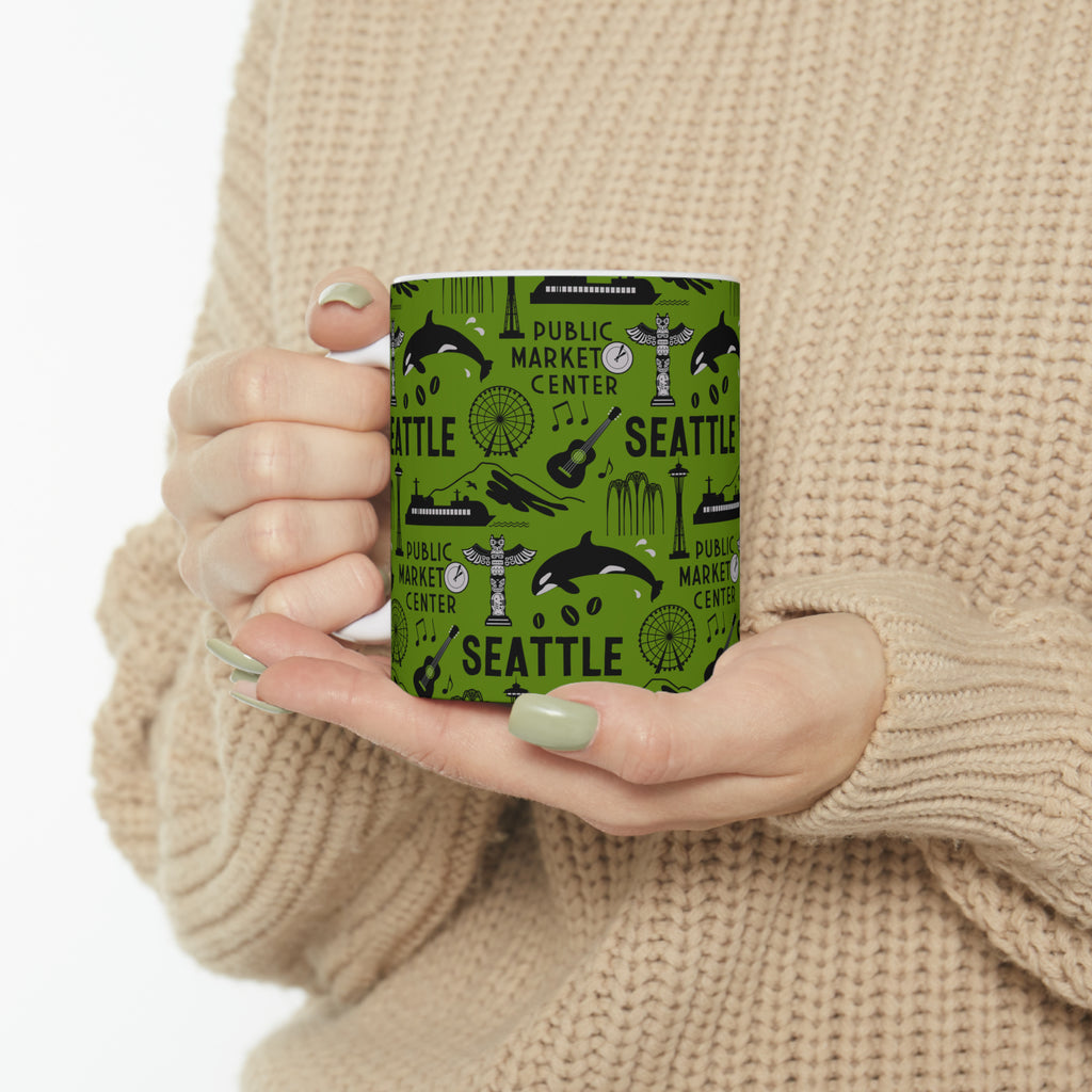 Exclusive Seattle Design Ceramic Coffee Mug 11 oz - Green