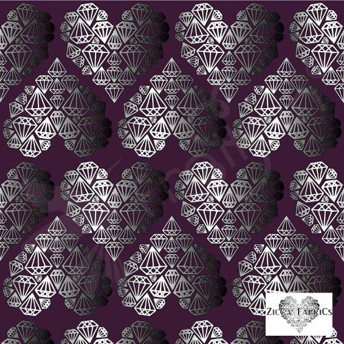 Organic Cotton Jersey - Diamond Hearts - Purple