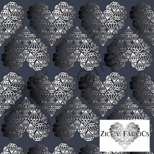 Organic Cotton Jersey - Diamond Hearts - Steel Gray
