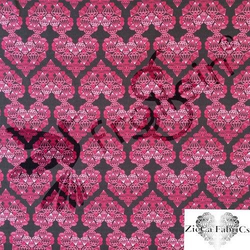Organic Cotton Jersey - Diamond Hearts - Pink