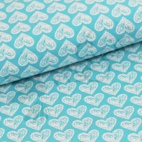 Organic Cotton Jersey - Hearts - Turquoise