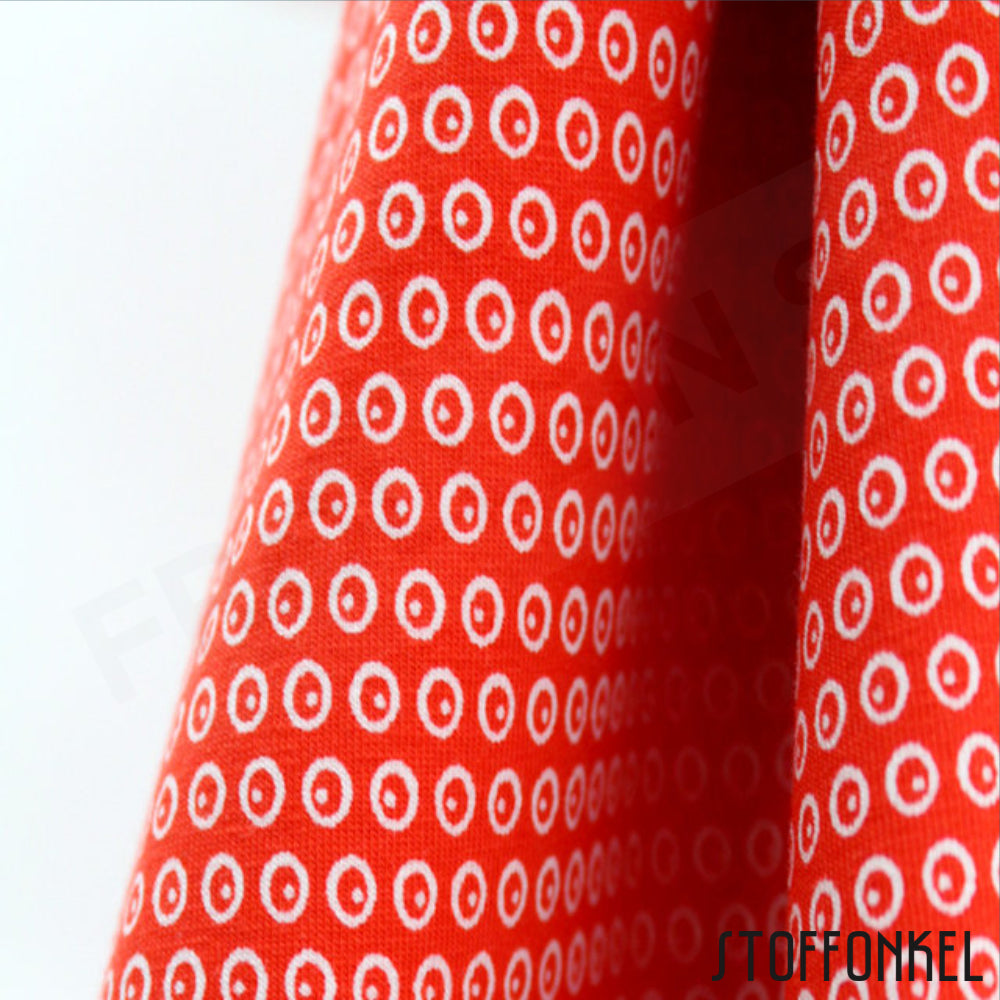 Organic Cotton Jersey - Circles N Dots - Tomato Red