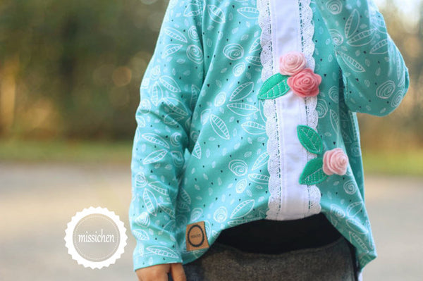Organic Cotton Jersey - Vintage Roses - Turquoise