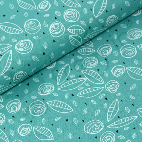 Organic Cotton Jersey - Vintage Roses - Turquoise