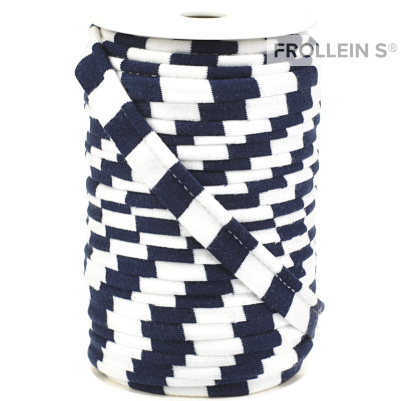 Jersey Piping Trim - Stripes White/Navy Blue