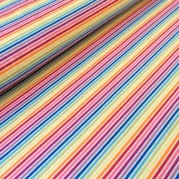 Remnant 31-inch - Cotton Jersey - Rainbow Stripes - White