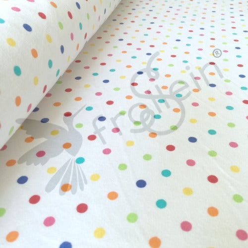 Remnant 19-inch - Cotton Jersey - Rainbow Polka Dots - White