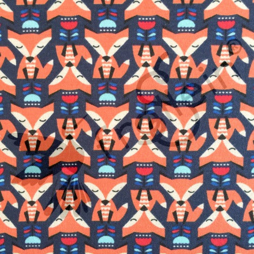 Cotton Jersey - Tulip Foxes - Navy