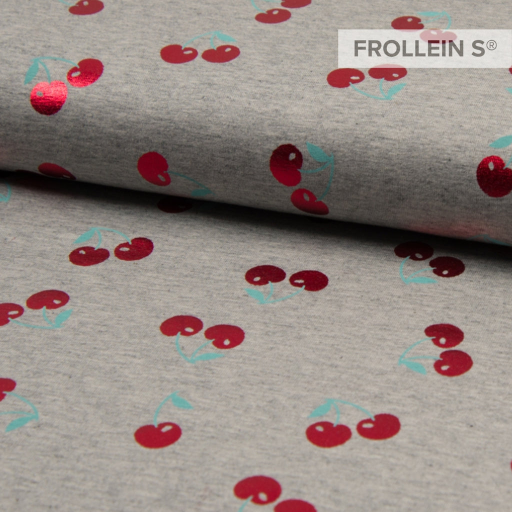 Cotton Jersey-Foil Print-Cherries-gray