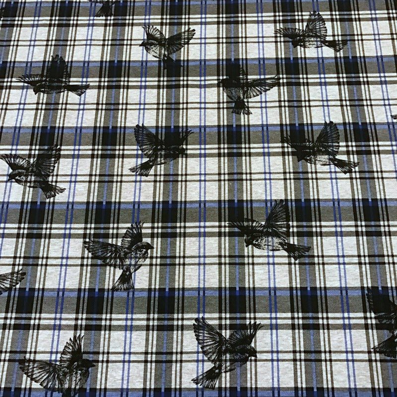 French Terry brushed - Plaid Sparrows-Blue