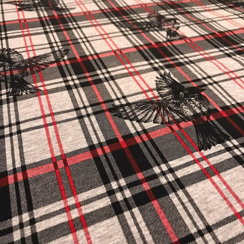 French Terry brushed - Plaid Sparrows-Red