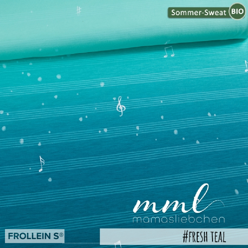 Organic French Terry - Feel the Beat - Stripes - Fresh Teal