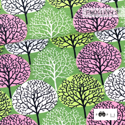 Organic Cotton Jersey - Season Forest - Green-Pink