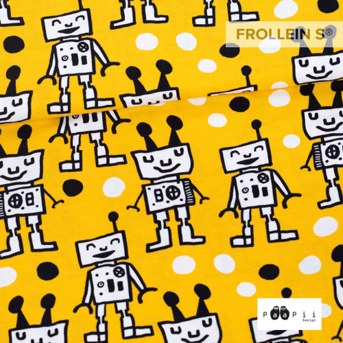 Organic Cotton Jersey - Robots - Yellow