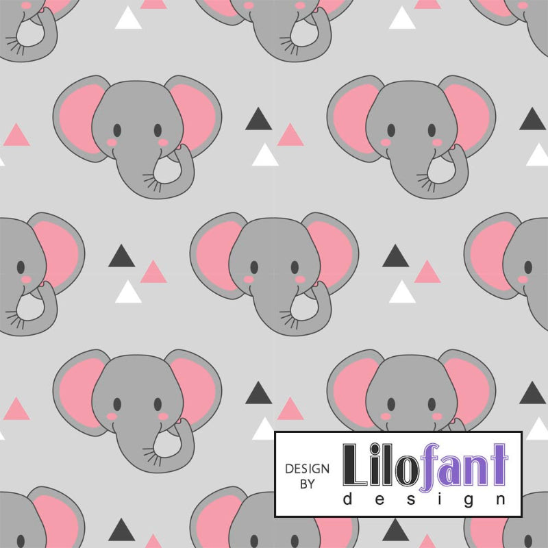Remnant 32-inch - Organic Cotton Jersey - Elephants - Gray
